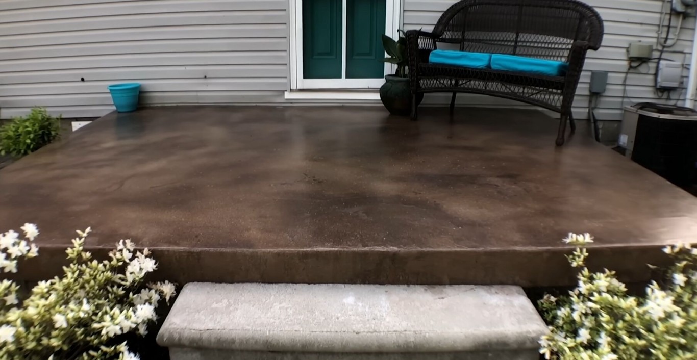 Stained concrete pool deck in Southfield, MI