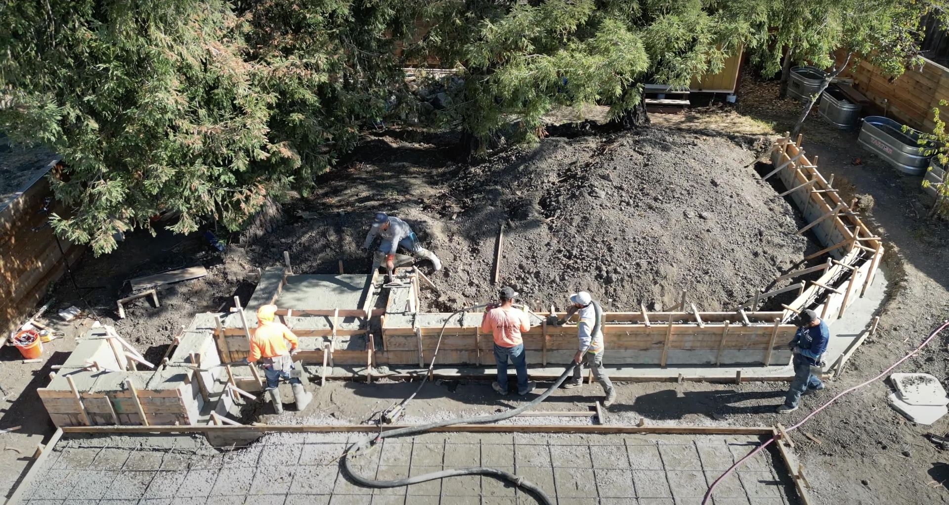 Foundation construction and formwork - Professional concrete contractors Concrete foundation construction site showing professional excavation and formwork preparation